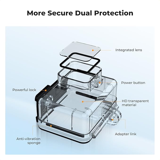 K&F Concept 60M/196FT Waterproof Case for GoPro Hero 13 Black, Protective Underwater Diving Housing for Go Pro 12/11/10/9 Black Accessories,Waterproof Action Camera Shell