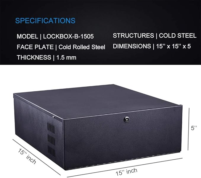 Kenuco White Heavy Duty 16 Gauge Steel DVR Security Lockbox with Fan (BK 15'' X 14.86'' X 4.96'')