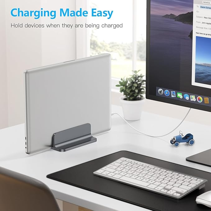 OMOTON Vertical Laptop Stand Holder, Desktop Aluminum MacBook Stand with Adjustable Dock Size, Fits All MacBook, Surface, Chromebook and Gaming Laptops (Up to 17.3 inches), Gray