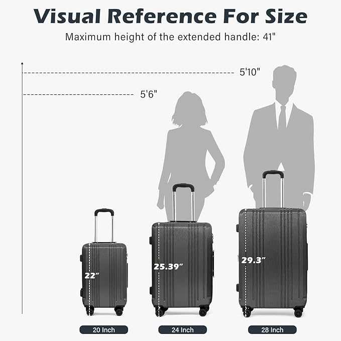 Coolife Luggage Suitcase PC+ABS with TSA Lock Spinner Carry on Hardshell Lightweight 20in 24in 28in (wine red, S(20in_carry on))