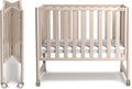 EvoNook 6-in-1 Convertible Mini Crib, 100% New Zealand Wood, 4 Adjustable Mattress Heights, Crib with Mattress, Washed Natural