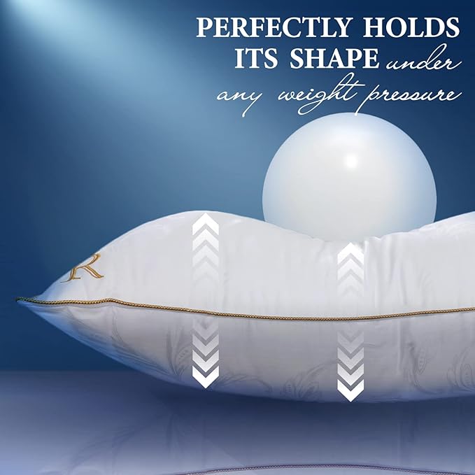 Royal Therapy King White Goose Feathers and Down Pillow, Premium White Bed Sleeping Breathable