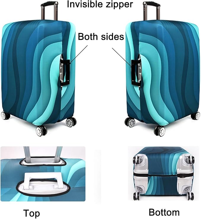 MosaiRudo Thicker Luggage Cover Elastic Suitcase Cover Protector Fits 18-32 Inch Suitcase Travel Accessories (Green Ripple, M)