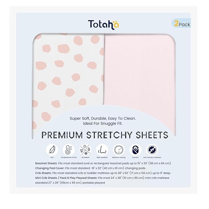 TotAha Premium Stretchy Crib Sheets (2-Pack)-Hypoallergenic, Silky Comfort, Buttery Soft, Calming Effect, All-Season Jersey-Knit Sheets, 9'' Extra Deep Pocket