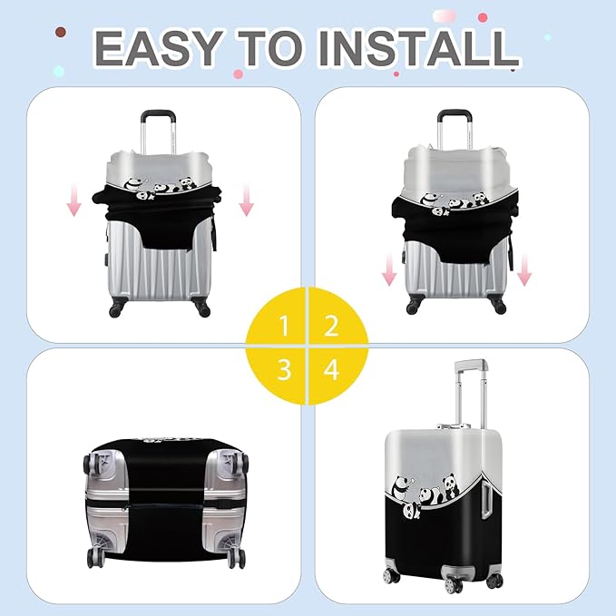 ANNA QUEEN Panda Family Luggage Cover, Cute Panda Design Suitcase Protector, Stretchable Washable Travel Sleeve for 20-22 Inch Luggage