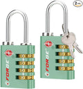Forge Dual-Opening: Key or Combination Access Lock, TSA Approved Locks for Luggage, Pelican case, Travel, Gym, School, Stainless Steel Shackle. (Green, 2 Pk)