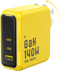 AOHI Youth 140W GaN+ USB C Charger 100W Laptop Fast Charger PD3.1 PPS 3-Port USB C Wall Charger Power Adapter for MacBook Pro 16'', Dell XPS, iPhone 16/15 Pro Max, iPad Pro, Tablet, Chromebook, Yellow