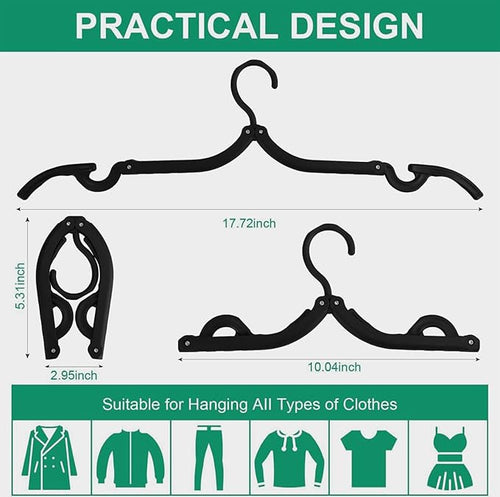 12 PCS Black Portable Folding Clothes Hangers,Black Foldable Hangers Lightweight Travel Accessories,Non-Slip Folding Hangers for Clothes for Travel and Home