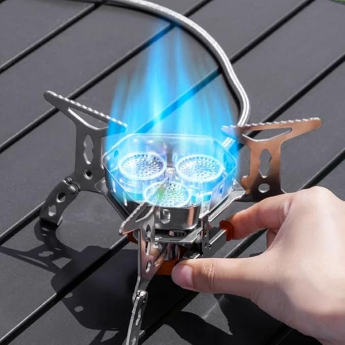 Windproof Camping Stove, Portable Camping Stove with Piezo Ignition, Collapsible Design with Carrying Casefor Outdoor Hiking, Backpacking, Picnic & Emergency Cooking (5200W)