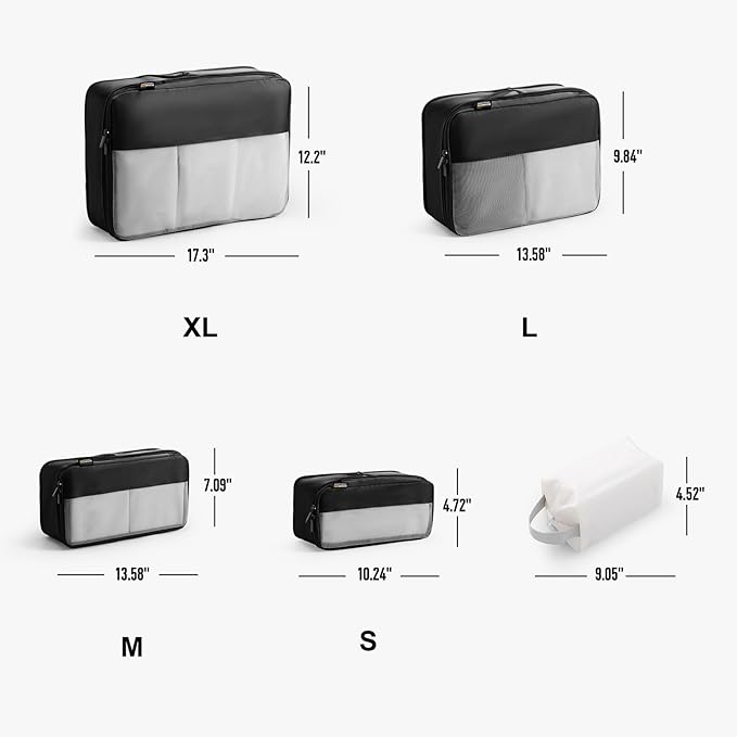 Compression Travel Packing Cubes, 6 Set Expandable Luggage Organizer Bags, Durable Travel Accessories for Suitcases, Backpacks, and Carry-Ons (Black)
