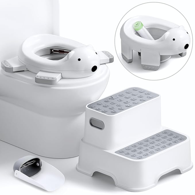 3 in 1 Potty Training Toilet & Toddler No-Slip Step Stool with Trash Bags and Spout Extender, Portable for Boys Girls Use in Indoor and Outdoor, Kids Portable Potty and Step Stool Set