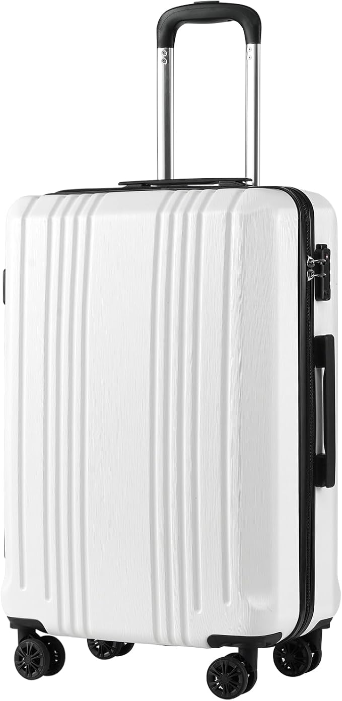 Coolife Luggage Suitcase PC+ABS with TSA Lock Spinner Carry on Hardshell Lightweight 20in 24in 28in(white, S(20in_carry on))