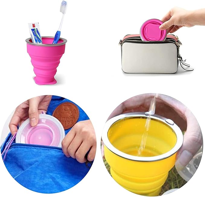 Collapsible Silicone Foldable Cup - Expandable Folding Drinking Cup - Reusable Portable Mugs For Travel, Camping, Hiking, Survival, Car, Picnic, Beach, Holiday Vacation, Outdoor Sports