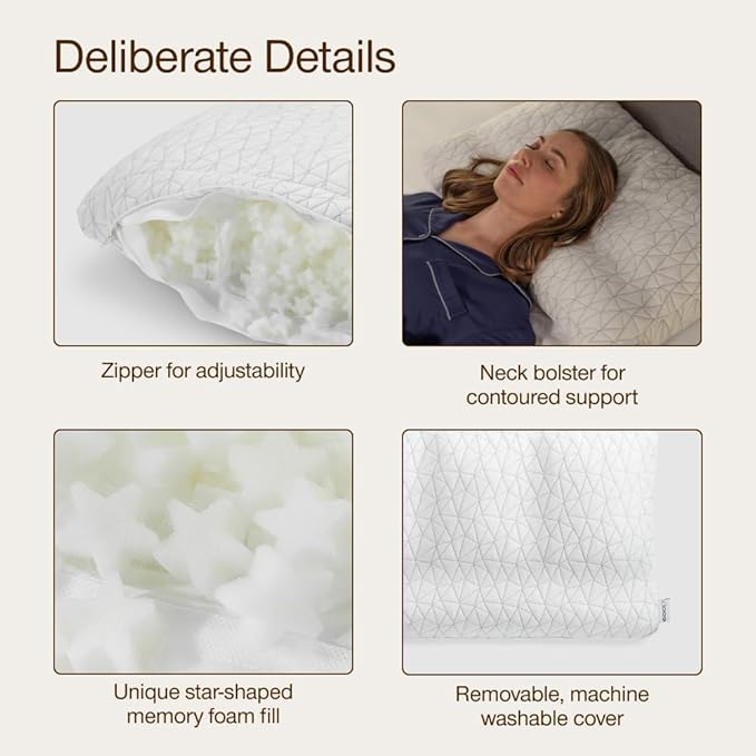 Coop Home Goods Adjustable Orthopedic Pillow King, Ergonomic Cervical Neck Support, Memory Foam Pillows for Side & Back Sleepers, Breathable, Washable Cover, GREENGUARD & CertiPUR-US Certified