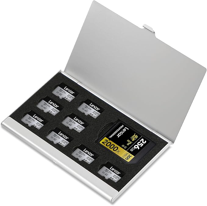 Aluminum SD Card Case, 9Slots Ultrathin SD Card Holder, Memory Card Storage Holder, Fit for 1 SD Card, 8 Micro SD Card, Silver