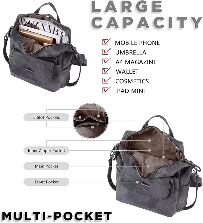 PU Leather Backpack Purse for Women Fashion Multipurpose Design Handbag Ladies Shoulder Bags Travel Backpack Coffee