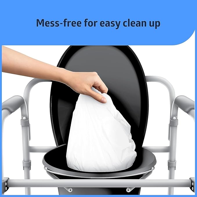Disposable Commode Liners – 50 Count Universal Fit Toilet Liners for Bedside Commodes, Camping, Travel & More – Leak-Proof, Easy-Tie Bags