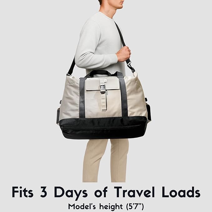 SUNNY BIRD Duffel with Utility Pouch, 40L Weekender Overnight Bag with Shoe Compartment for Travel and Sports (Brown and black)