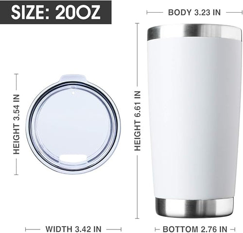 20oz Tumbler Bulk Stainless Steel Vacuum Insulated Tumblers with Lid Double Wall Travel Mug Durable Powder Coated Coffee Cup, Suitable for Ice Drinks and Hot Beverage (White 1pack)