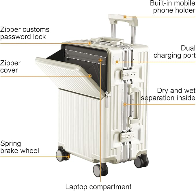 Zipperless Luggage, Polycarbonate Aluminum Hard Shell, Expandable Carry-On Suitcase with Spinner Wheels, Hard Shell Suitcase, 24 Inch Cabin