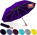 3T Wind Armor Travel Umbrella Compact Easy Auto Open Close Folding Umbrellas for Rain Windproof Umbrella for Women and Men Durable Real Wood Handle Portable Fits Backpack Car