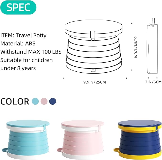 Travel Potty Seat Fold-and-Go Portable Training Toilet for Baby, Kids, Toddlers, Foldable Easy to Use, Durable and Strong, Ideal for Indoor, Travel, Camping, and Outdoor Activities