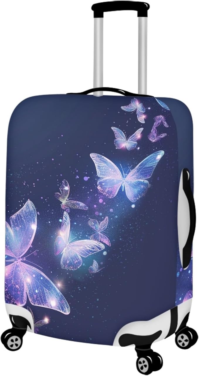 Travel Luggage Cover Anti-scratch Baggage Suitcase Protector Fits 26-29 Inch Luggage, Purple Crystal Butterfly