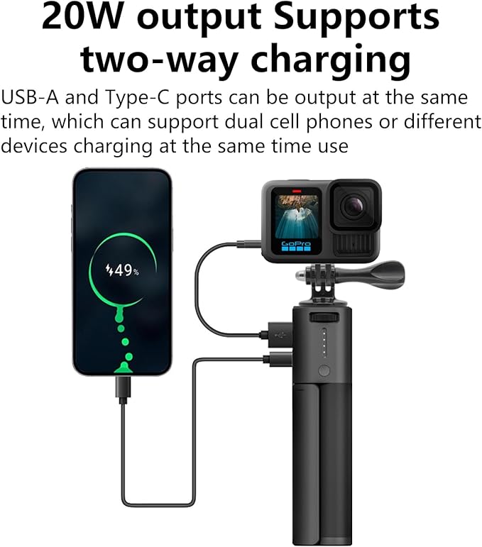 Suptig Handle Power Bank Mount, Battery Charger 10000mAh Comptible for Gopro Hero 13, Hero 12, Hero 11, 10-5, DJI osmo Pocket, Canon, Akaso, DJI Action, Insta 360, Phone, Sony, Digital Cam.