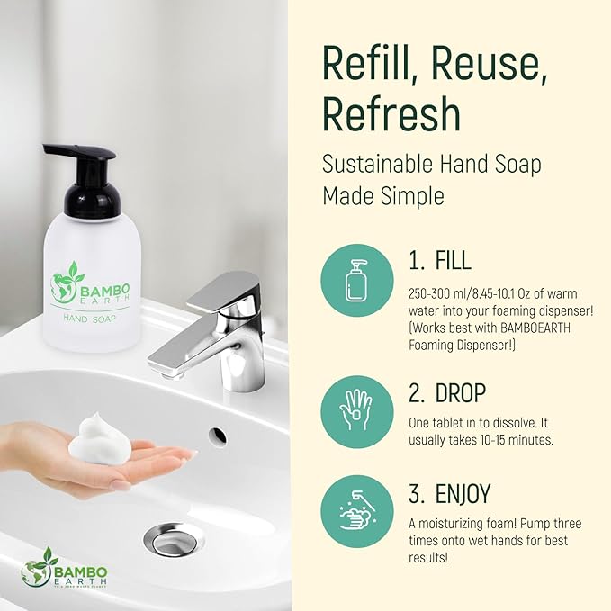 18 Pack Natural Foaming Hand Soap Tablets - Soft Moisturizing Handwash Tab Refills - 1 Tablet = 9 Oz Refillable Liquid Wash Foam Handsoap - Eco-Friendly Paper Softsoap Refill Tabs (Coconut & Vanilla)