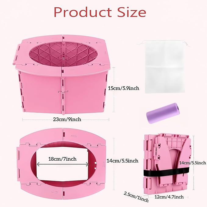 Travel Potty,Portable Potty Seat Foldable Travel Training Toilet Seat,Foldable Toilet for Outdoor Camping (Pink)