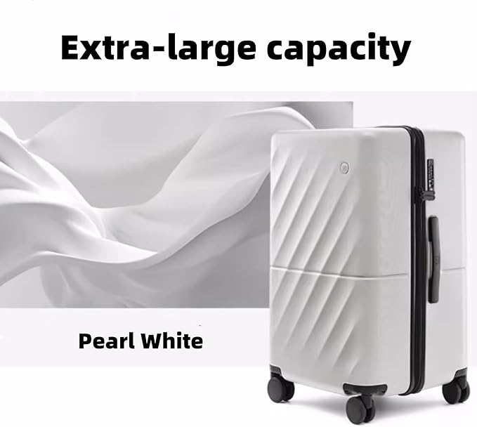 Trunk Luggage 24 Inch, Medium Checked Luggage with Double Spinner Wheels, Anti-Burst Zipper, Hard Case PC Suitcase, Lightweight Travel Luggage, TSA Approved (Pearl White, Hudson)