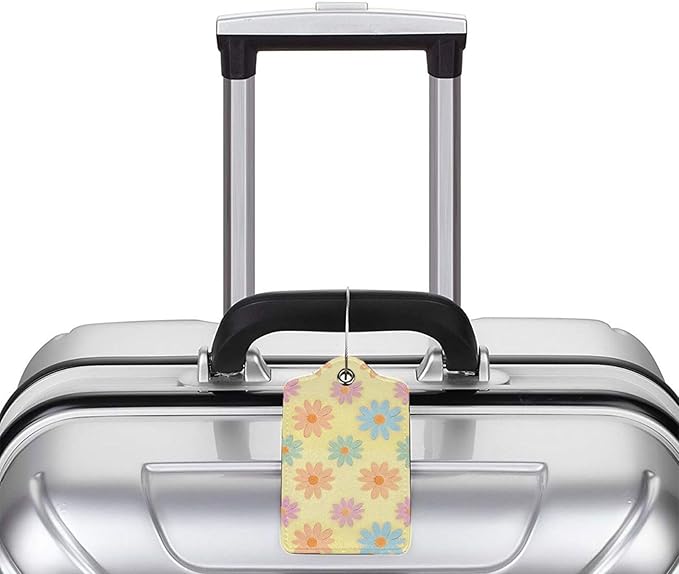 Flowers Leather Luggage Tag with Stainless Steel Ring, Fun Name Id Card Cover Travel Bag Tag Set, Suitable for Travel Bag Luggage Women Men 2 PCS