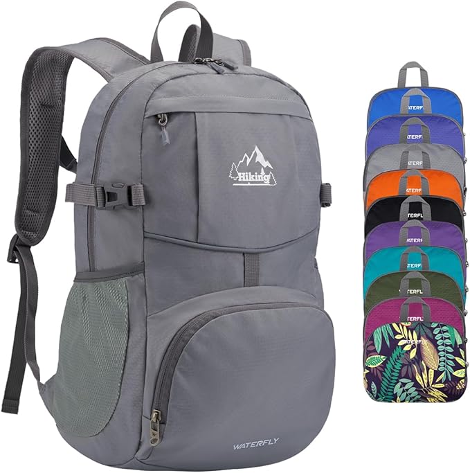 WATERFLY Hiking Foldable Daypack Backpack: 25L Ultra Lightweight Packable Waterproof Outdoor Travel Day Pack for Woman Man