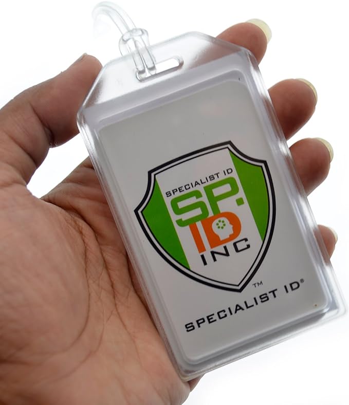 5 Pack - Premium Rigid Airline Luggage Tag Holders with 6" Worm Loops - Heavy Duty Hard Plastic -Suitcase ID Tag Identifiers with Business Card Insert Window by Specialist ID (Translucent/Clear)
