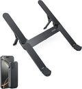 SODI Ultra Compact Foldable Laptop Stand - Portable Laptop Holder for Desk & Travel Use, Ergonomic Aluminum Computer Holder with Adjustable Height for MacBook, Tablet 10-16" (Dark Black, Bi-Fold)