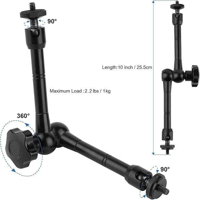 Magnetic Camera Mount for GoPro Hero/Insta 360 / DJI OSMO/AKASO Action Camera,3.46 inch Diam Magnetic Rubber Coating Base,10 inch Length Adjustable Aluminum Alloy Arm