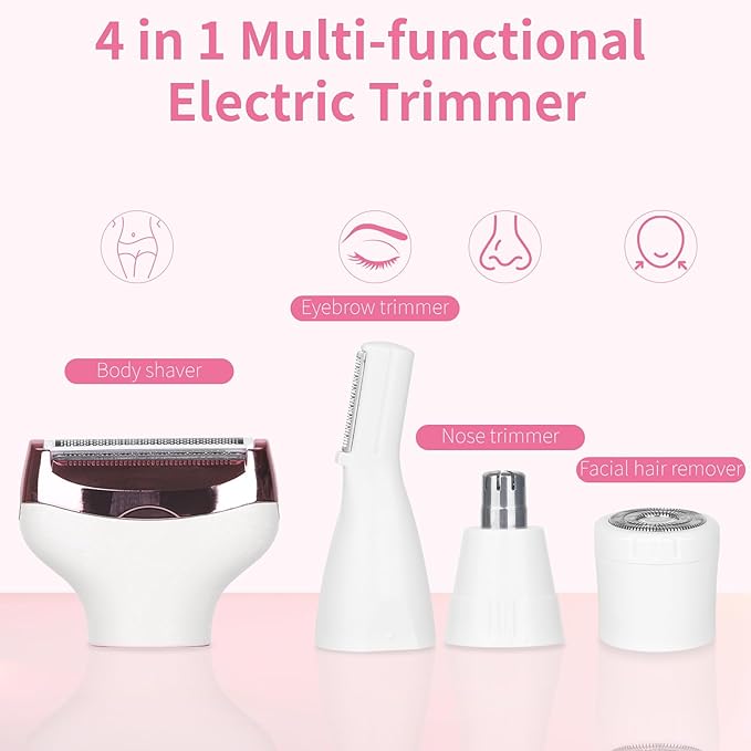 Electric Razors LED Display for Women Men, 2025 Wet/Dry Lady Shaver,4 in 1 Cordless Hair Remover with IPX7 Waterproof,Smooth & Silky Portable Bikini Electric Grooming Set (Pink & White)