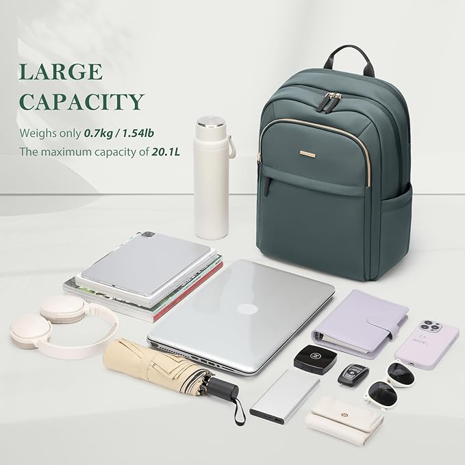 Travel Backpack for Women Personal Carry On Bag Business Weekender Hiking Multilayer Laptop Bag,16 Inch,DarkGreen