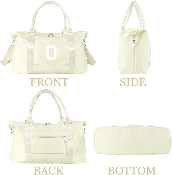 Initial Travel Duffel Bag Sports Gym Bag for Kids Teen Birthday Gifts,Beige Personalized Weekender Bag Carry On Dance Bags for Women Men,Waterproof Monogram Overnight Bag with Trolley Sleeve(Letter O)