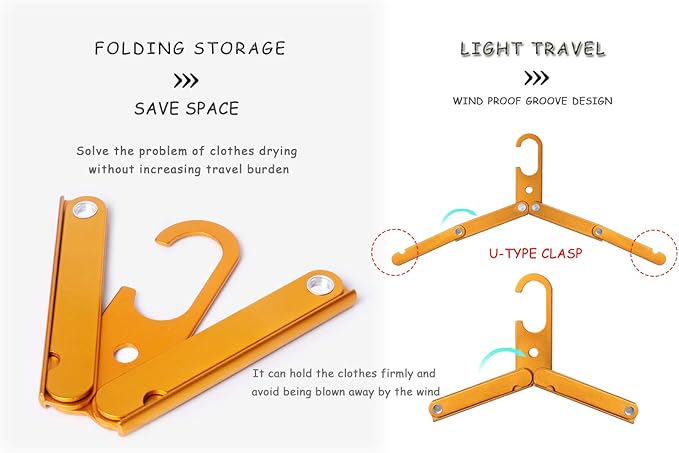 Hikeman Travel Hangers Metal Heavy Duty Folding Hangers for Wet Clothes Portable Space Saving Travel Accessories for Camping Cruise Hotel (3, Black)