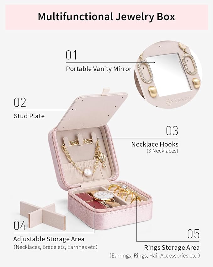 Vlando Jewelry Organizer Box, Small Jewelry Box for Women Girls, Initial P Travel Jewelry Case, Small Jewelry Organizer Box, Mini Travel Jewelry Box - Letter P, Pink