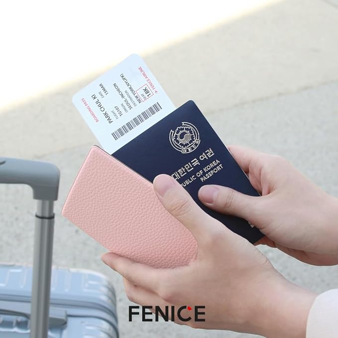 Fenice Classic Passport Cover Holder Wallet Case for Travel Essential RFID Blocking Vegan Leather Waterproof (PINK)