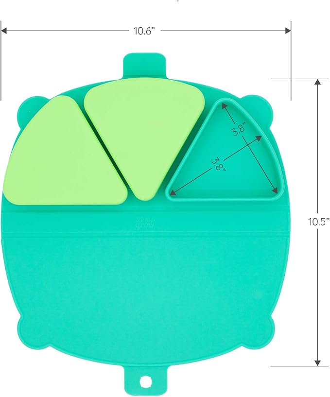 On-The-Go Snack Mat – Baby Silicone Travel Dining Placemat – Portable Silicone Toddler Plate – Reusable Snack Container with 3 Compartments and Lids for 6 Months + (Ocean)