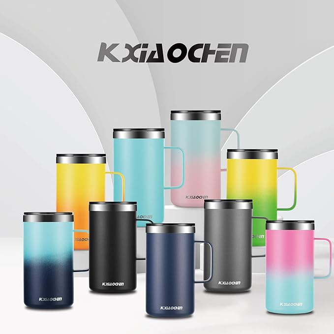 KXIAOCHEN 20oz Insulated Coffee Mug with Lid, Stainless Steel Coffee Cup, Double Wall Vacuum Coffee Tumbler with Handle, Premium Thermal Travel Coffee Mug (Navy Blue Black 2Pack)