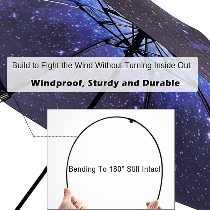 LANBRELLA Compact Reverse Folding Umbrella Auto Windproof Travel Umbrella