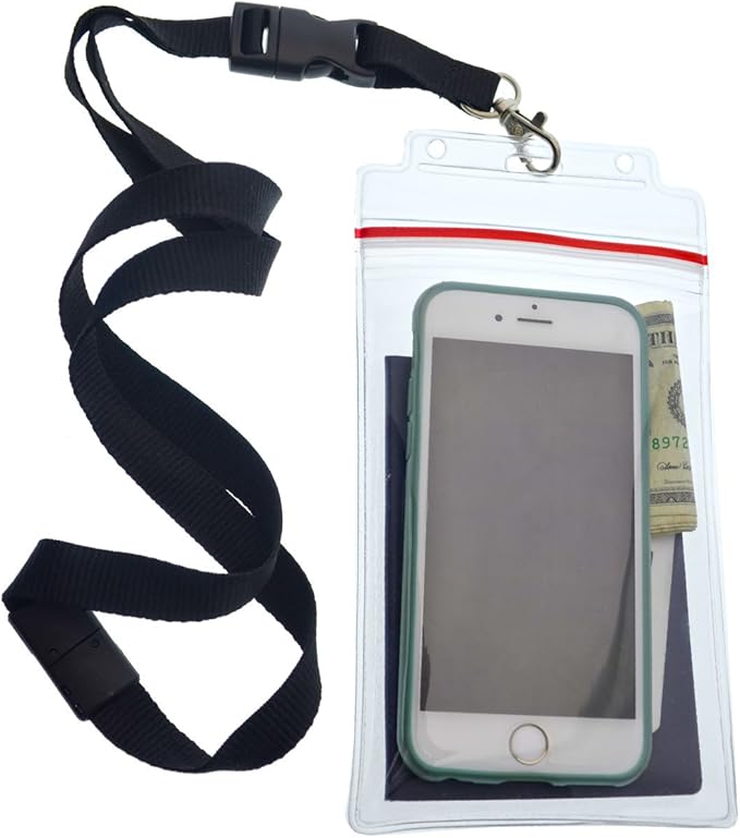 5 Pack - Passport & Vaccination Card Holder - Heavy Duty Waterproof Tear Resistant Sleeve with Zip Top & Premium Breakaway Lanyard - 4X6 Insert for Cruise, Travel, & Beach Vacation Documents