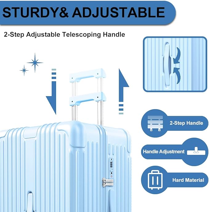 Krute Luggage with Spinner Double Wheels Suitcases with USB Port and Cup Holder TSA Lock PC+ABS Hardside Checked Luggage 28 Inch (LightBlue)