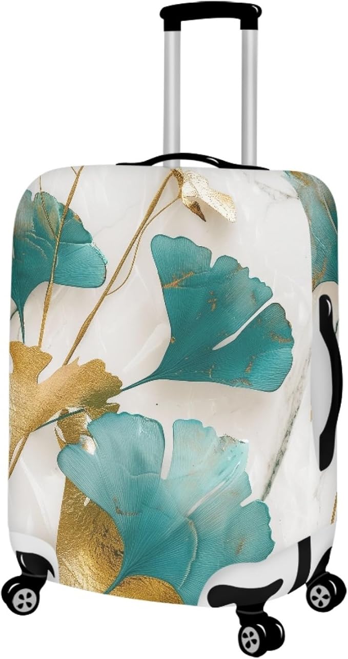 Gold Ginkgo Biloba Leaf Travel Luggage Cover Elastic Baggage Protector for Women Girls,Fits 22-25 Inch Washable Suitcase Covers