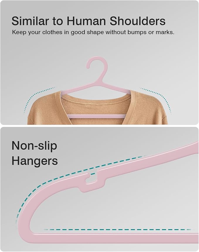 80 Pack Clothes Hangers, Non Slip Plastic Coat Hangers, Space Saving, Heavy Duty, Hanging Dry Wet Clothes, 16.4" x 8.3", Light Pink, UAPY0580P