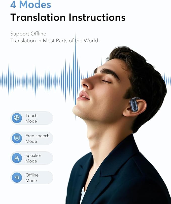 AI Translation Earbuds, Bluetooth 5.4 OWS Headphones with LCD Touch Screen, Real-Time Translator for 144 Languages & Accents, Perfect for Travel, Business & Learning,Sapphire Blue